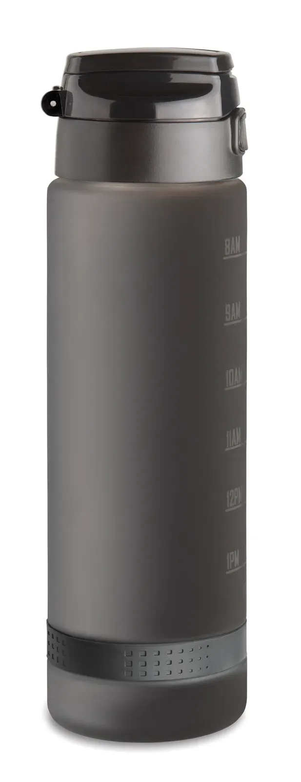 Level – Sports Water Bottle in RPET, Motivational Time Markings, One Hand Opening Flip Top Lid — Black