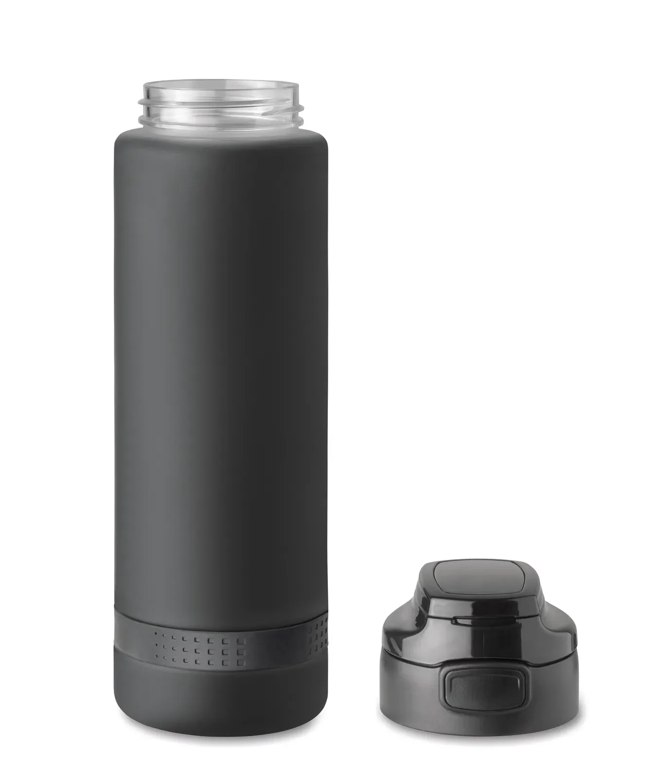 Level – Sports Water Bottle in RPET, Motivational Time Markings, One Hand Opening Flip Top Lid — Black