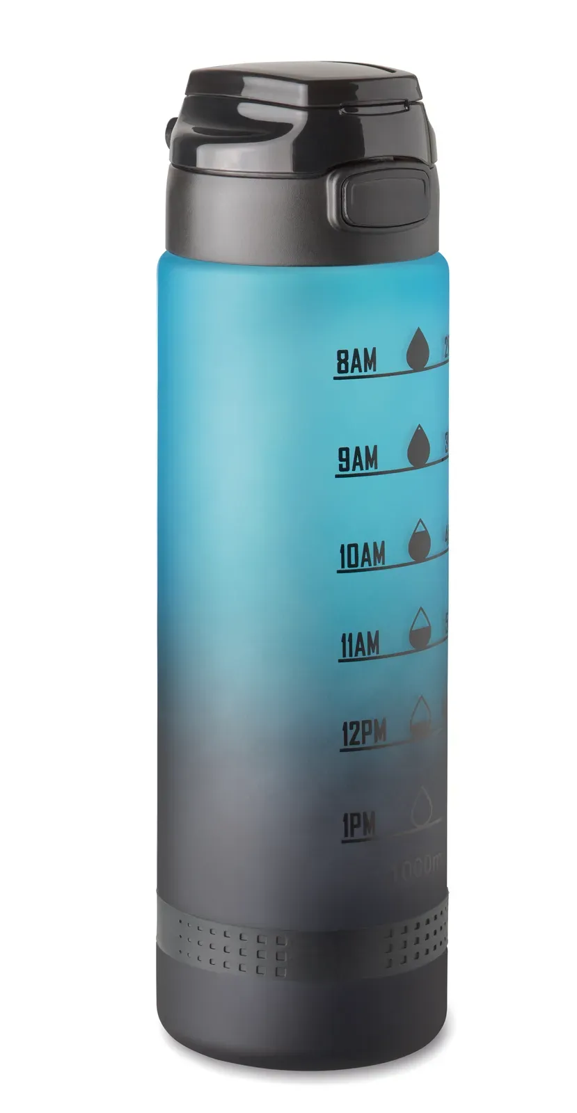 Level – Sports Water Bottle in RPET, Motivational Time Markings, One Hand Opening Flip Top Lid — Turquoise