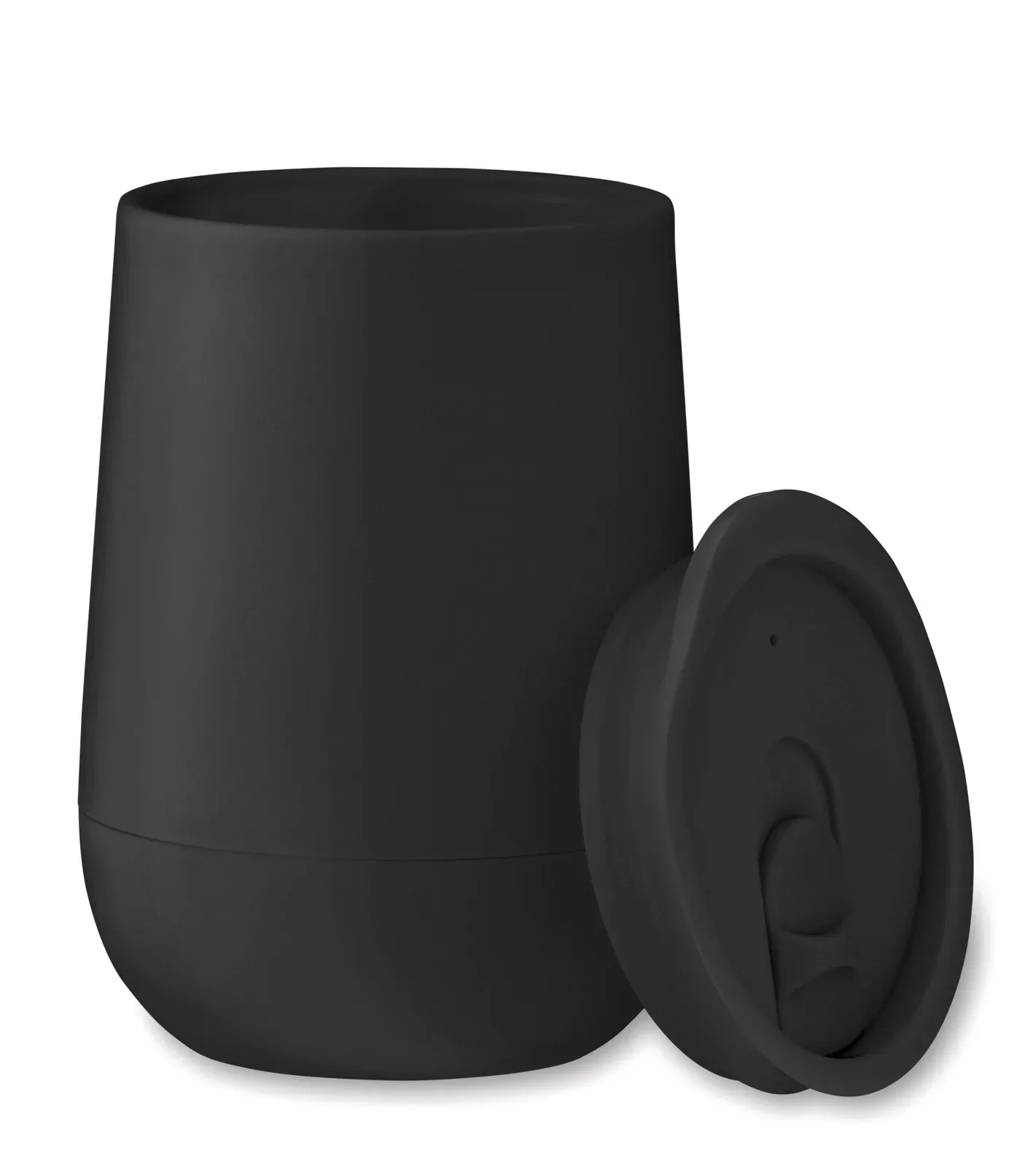 Double wall tumbler in PP with slide cover mouthpiece
lid in PS and ABS. Capacity: 300 ml. — Black