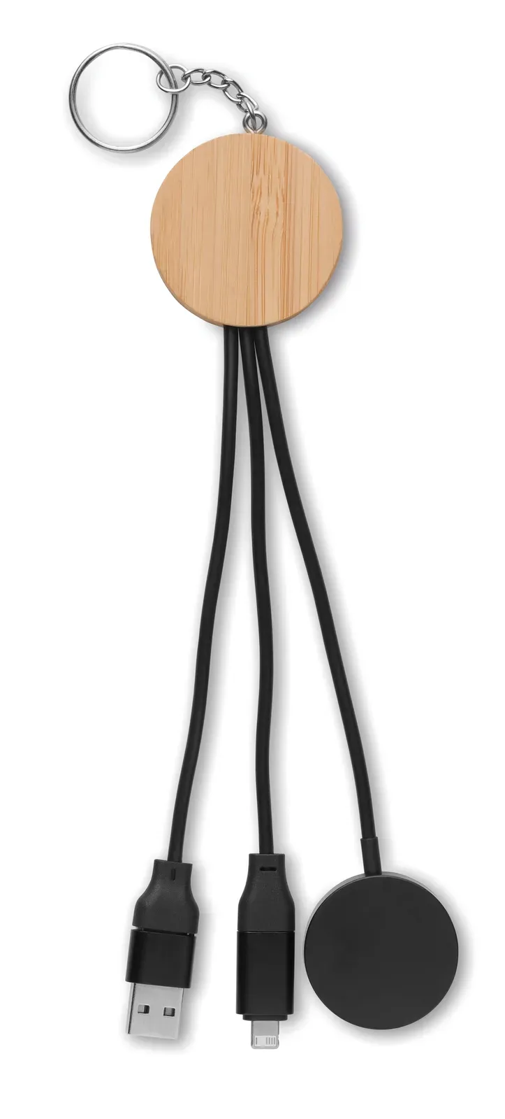 Bule 4-in-1 Bamboo Charging Cable Keyring – Watch Charging — Black