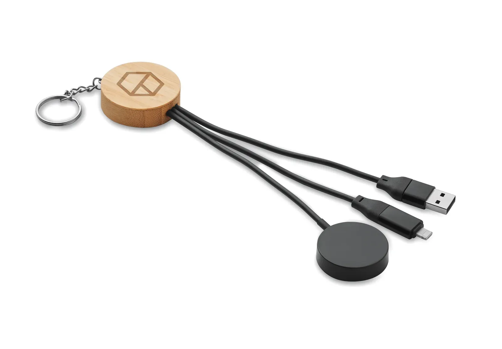 Bule 4-in-1 Bamboo Charging Cable Keyring – Watch Charging — Black