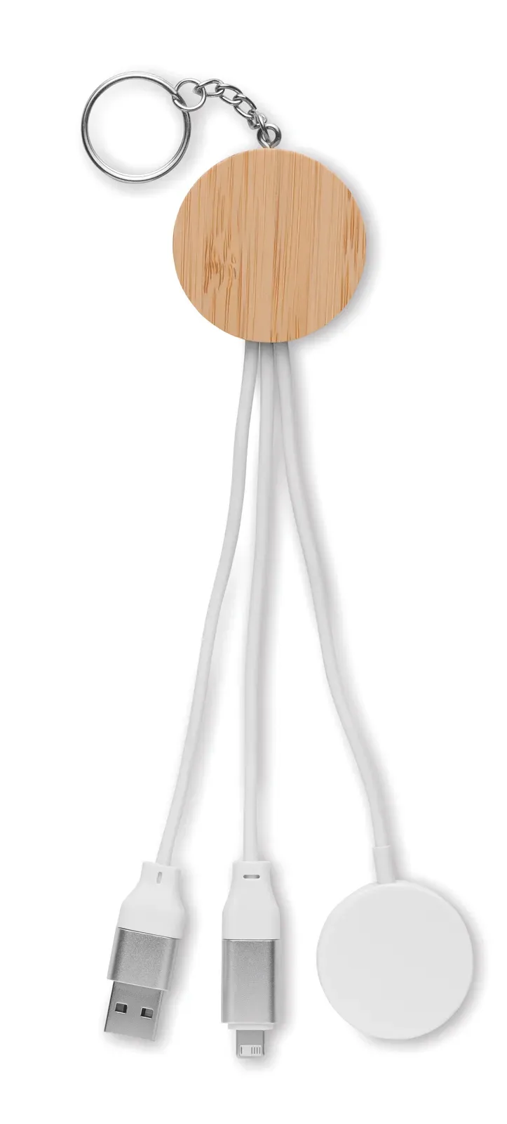 Bule 4-in-1 Bamboo Charging Cable Keyring – Watch Charging — White