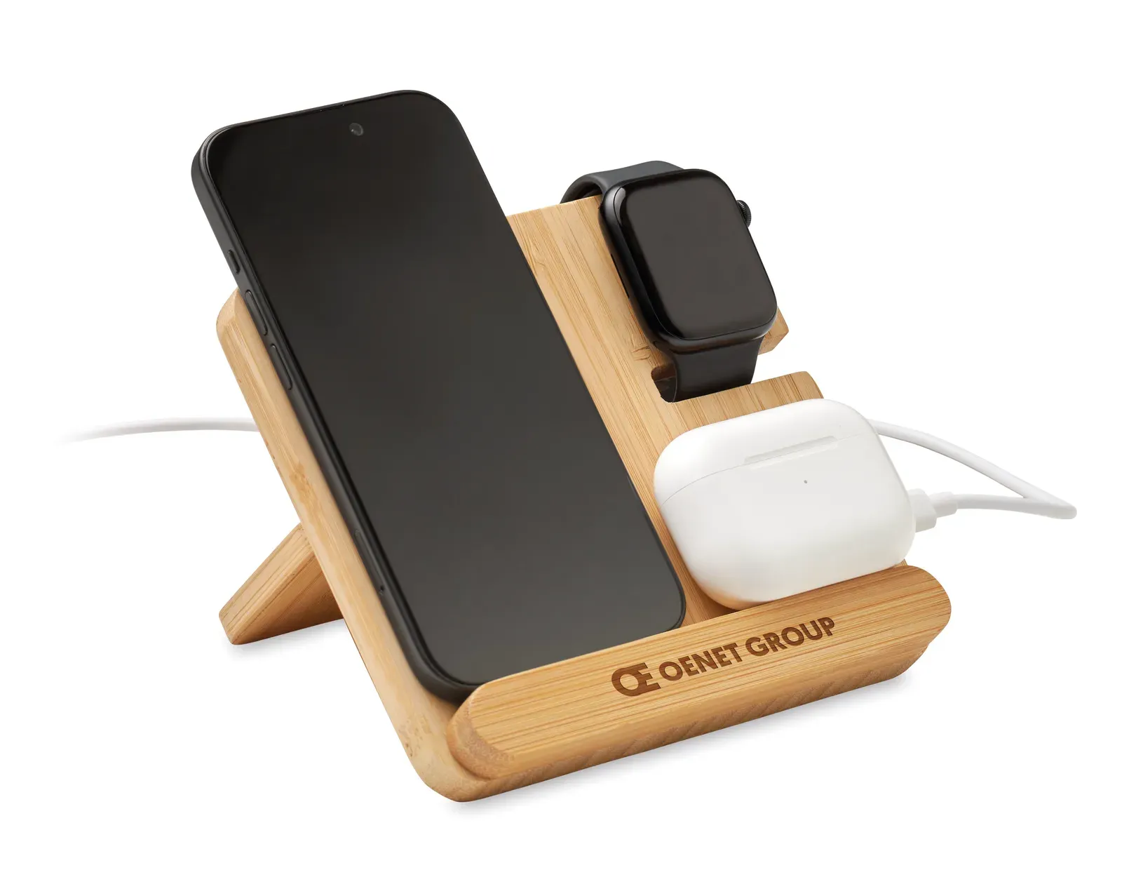 Boogar 3-in-1 Foldable Charging Station – Bamboo Case & Phone Stand — Wood