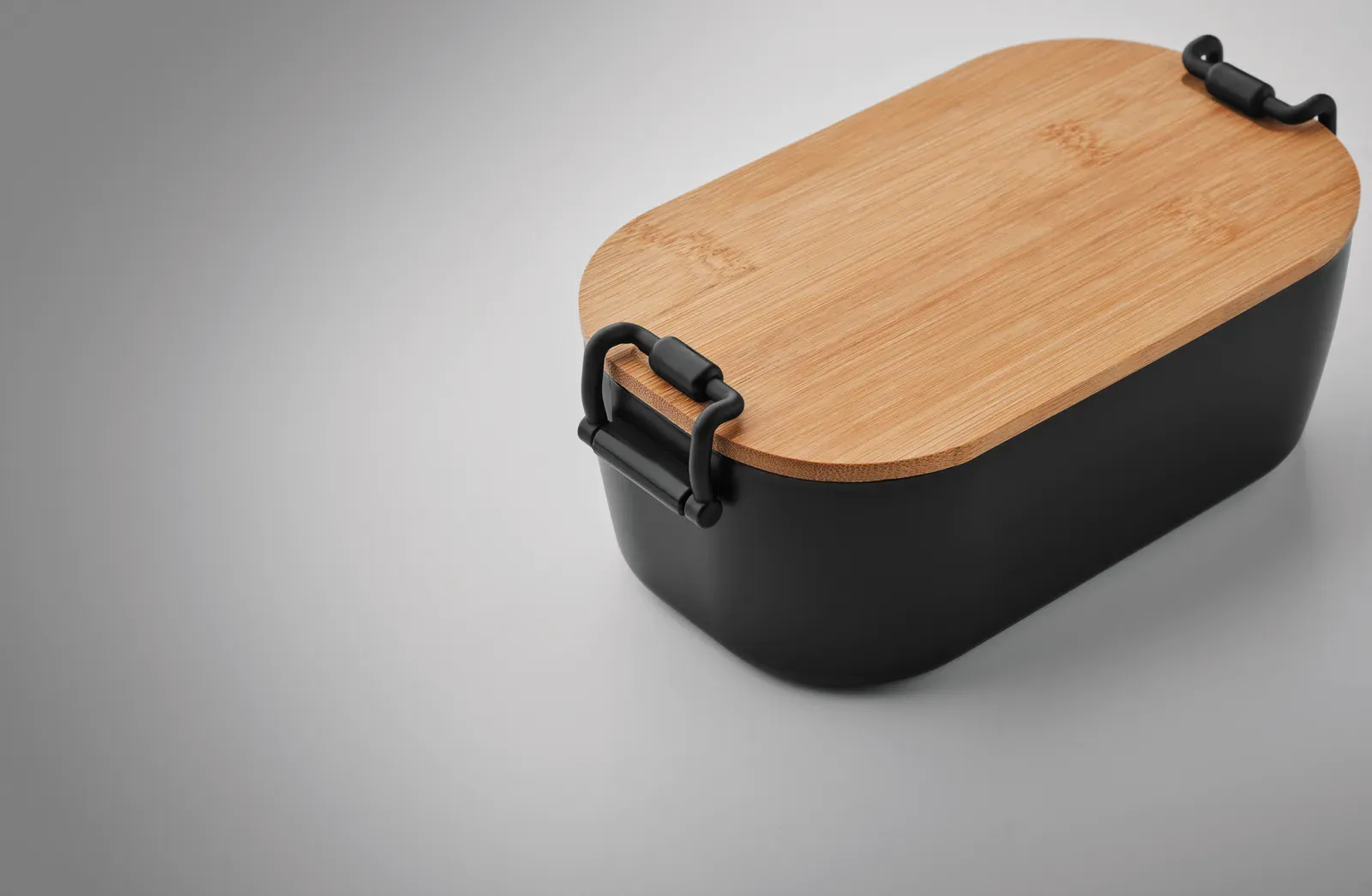 Lekker – PP Lunch Box with 2 Side Clasp Closures and Bamboo Lid — Black