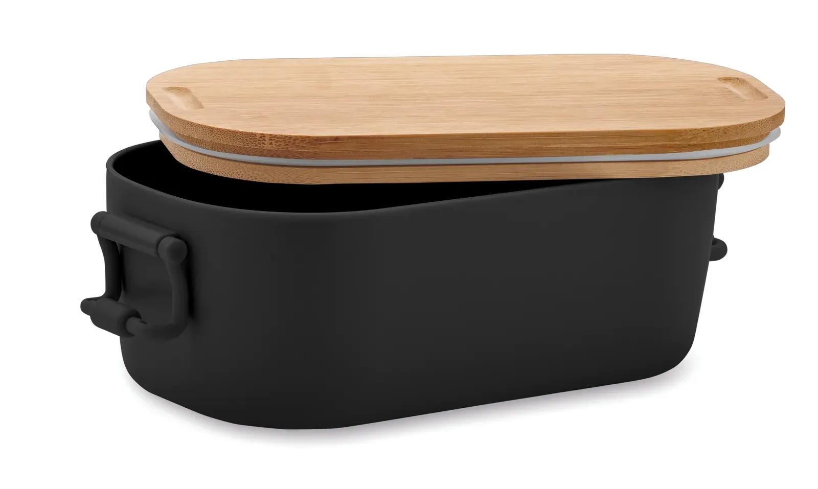 Lekker – PP Lunch Box with 2 Side Clasp Closures and Bamboo Lid — Black