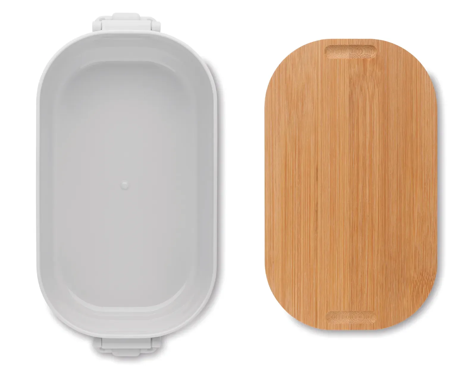 Lekker – PP Lunch Box with 2 Side Clasp Closures and Bamboo Lid — White
