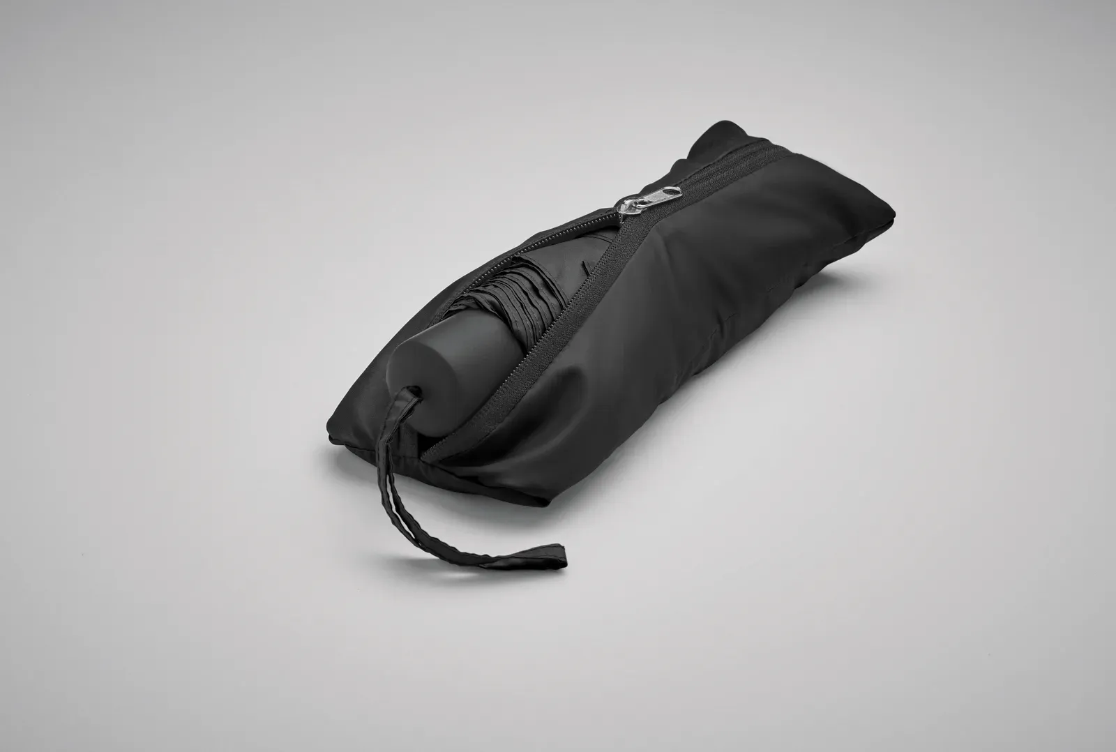 Seattle 21" 3-Fold Windproof Umbrella with Shopping Bag Pouch - RPET Pongee — Black