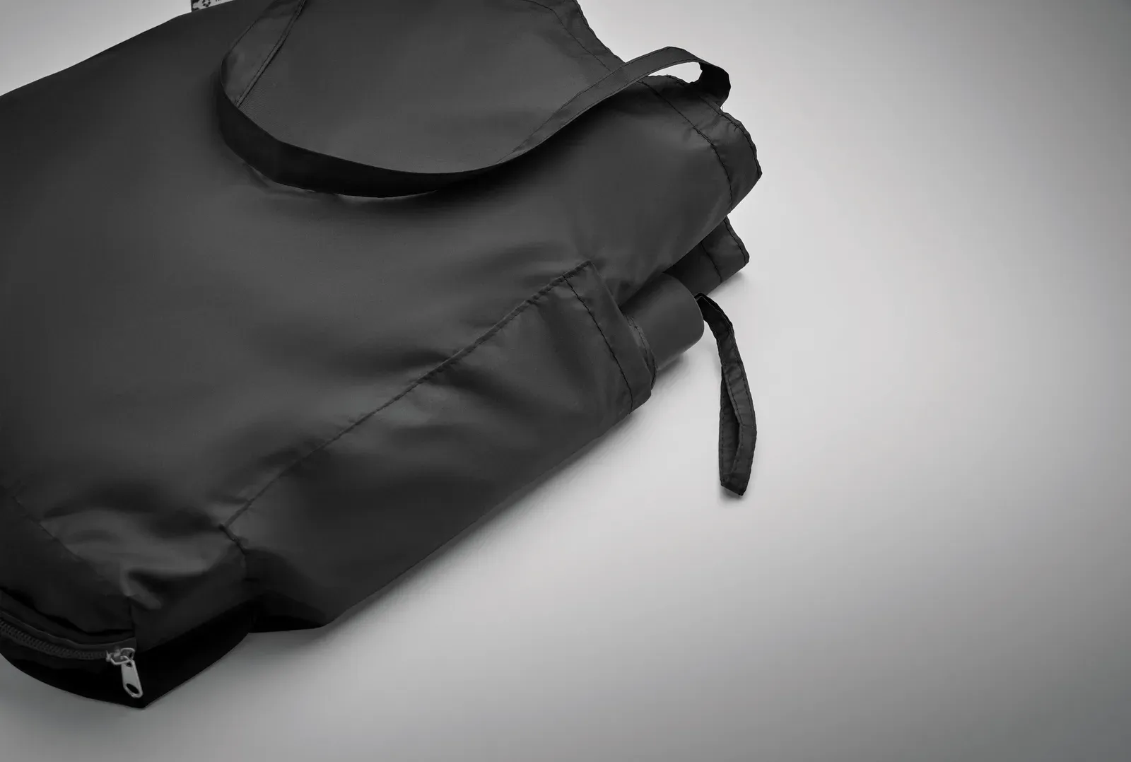 Seattle 21" 3-Fold Windproof Umbrella with Shopping Bag Pouch - RPET Pongee — Black