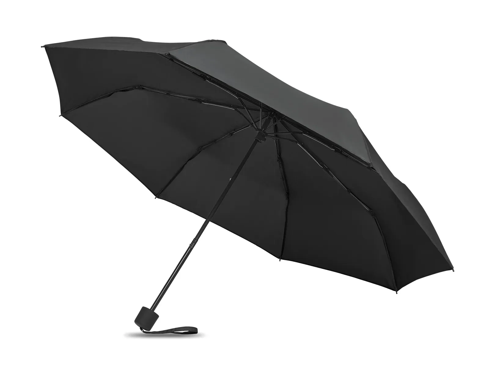 Seattle 21" 3-Fold Windproof Umbrella with Shopping Bag Pouch - RPET Pongee — Black