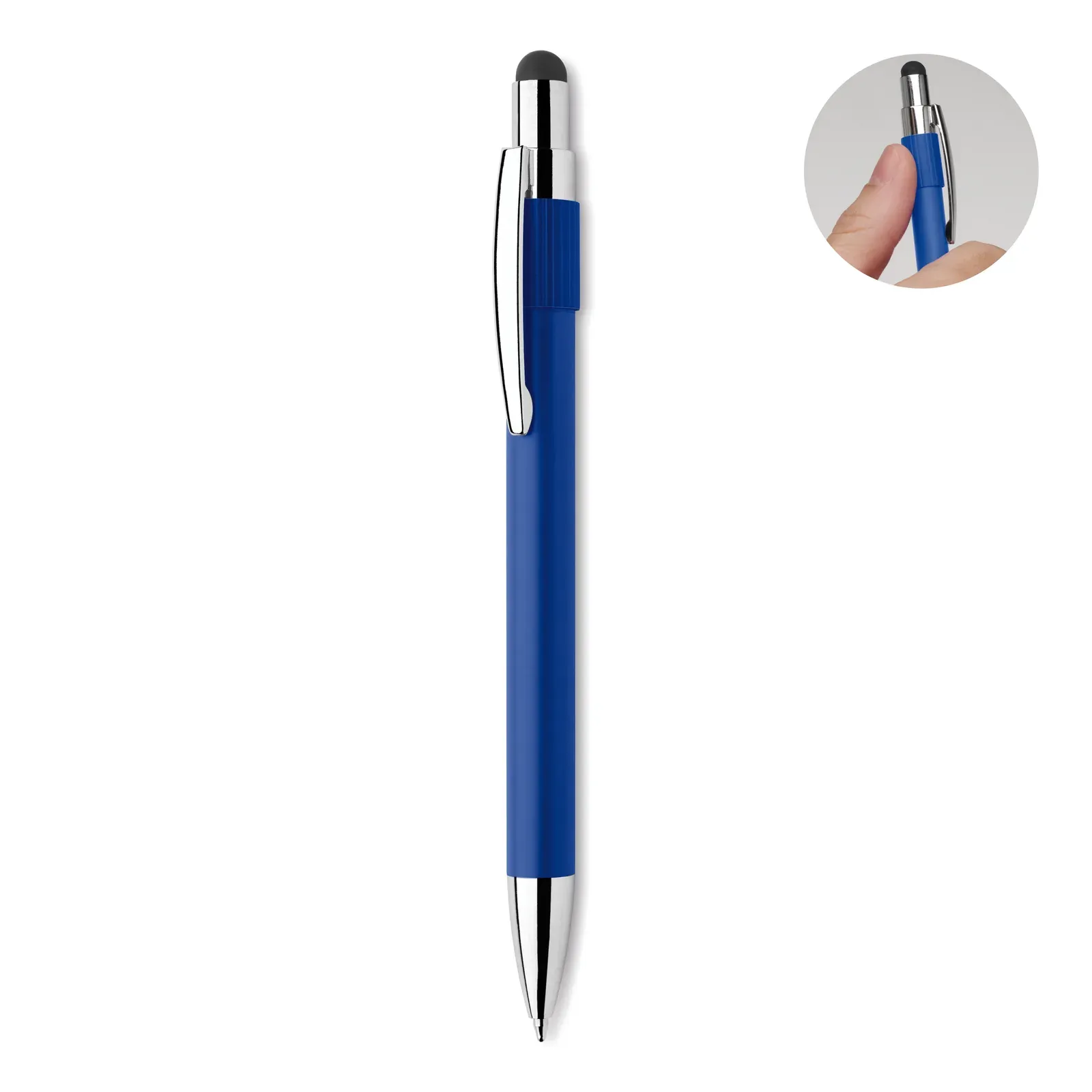Edd Recycled Aluminium Spinner Pen with Stylus — Royal Blue