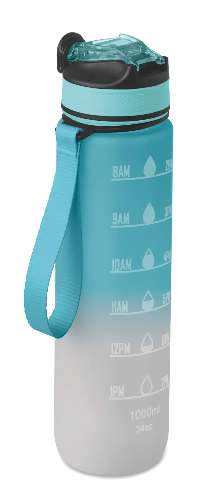Activate – Sports Water Bottle in RPET with Integrated Straw, Soft Silicone Mouth Piece, Motivational Time Markings — Baby Blue