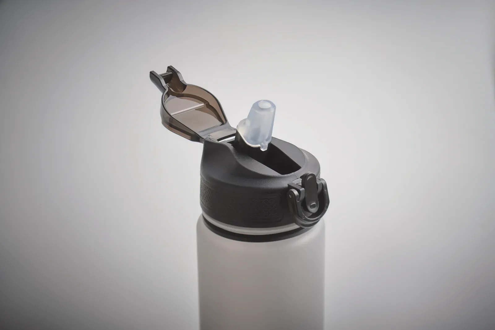 Activate – Sports Water Bottle in RPET with Integrated Straw, Soft Silicone Mouth Piece, Motivational Time Markings — Black