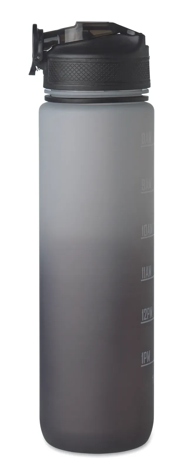Activate – Sports Water Bottle in RPET with Integrated Straw, Soft Silicone Mouth Piece, Motivational Time Markings — Black