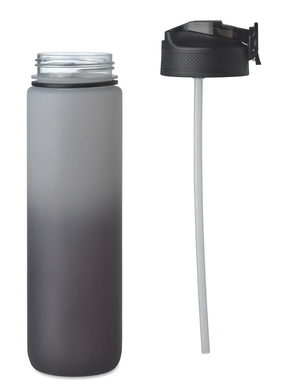 Activate – Sports Water Bottle in RPET with Integrated Straw, Soft Silicone Mouth Piece, Motivational Time Markings — Black