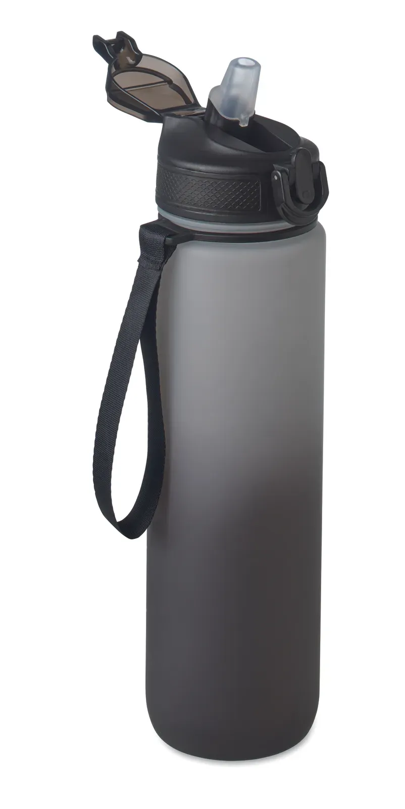 Activate – Sports Water Bottle in RPET with Integrated Straw, Soft Silicone Mouth Piece, Motivational Time Markings — Black