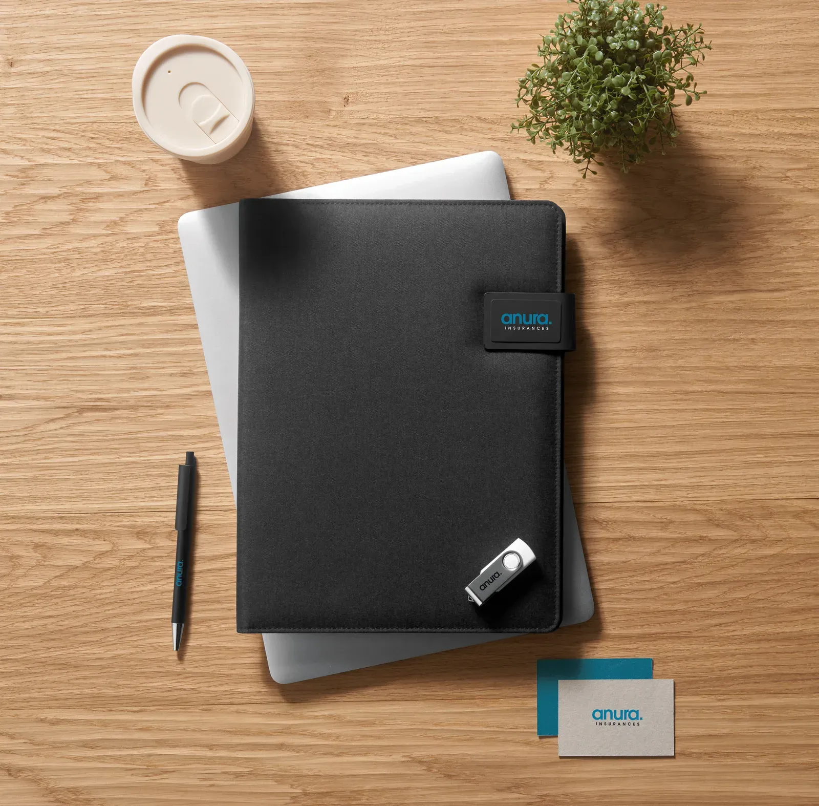 Burgus A4 Conference Folder with 15W Wireless Charger & 5000mAh Power Bank — Black