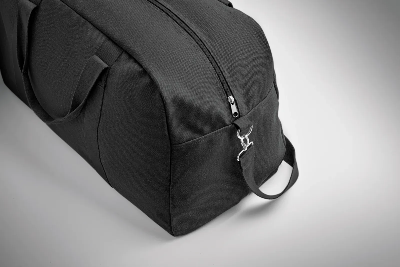 Recycled Cotton Duffle Bag Duffas Colour with Adjustable Strap — Black