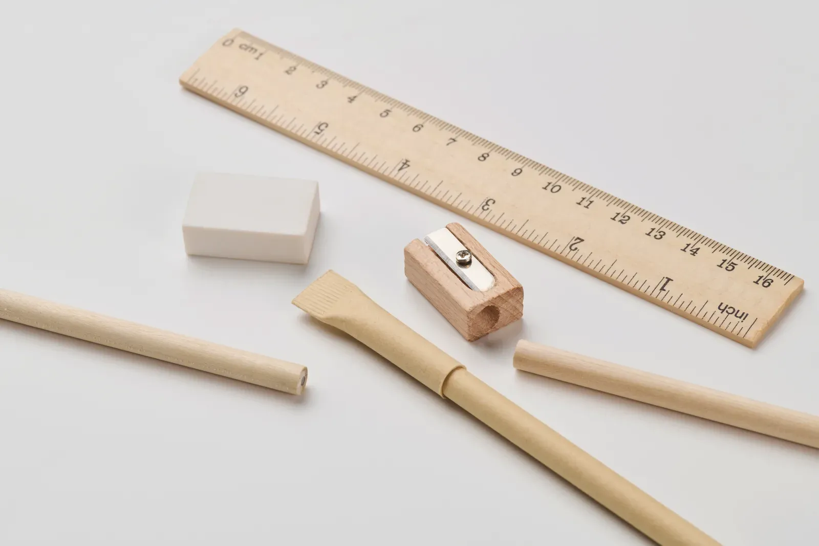 Meju Paper Tube Stationery Set – Pencils, Pen, Sharpener & Eraser — Beige