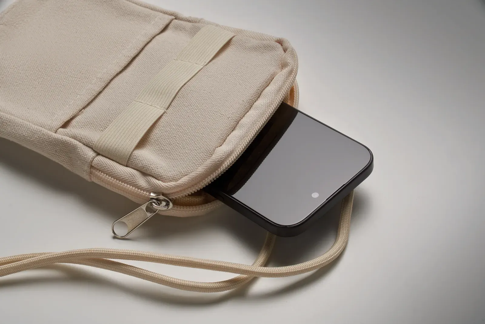 Recycled Cotton Bag Mobibolsa with Adjustable Strap 12X19 cm — Beige