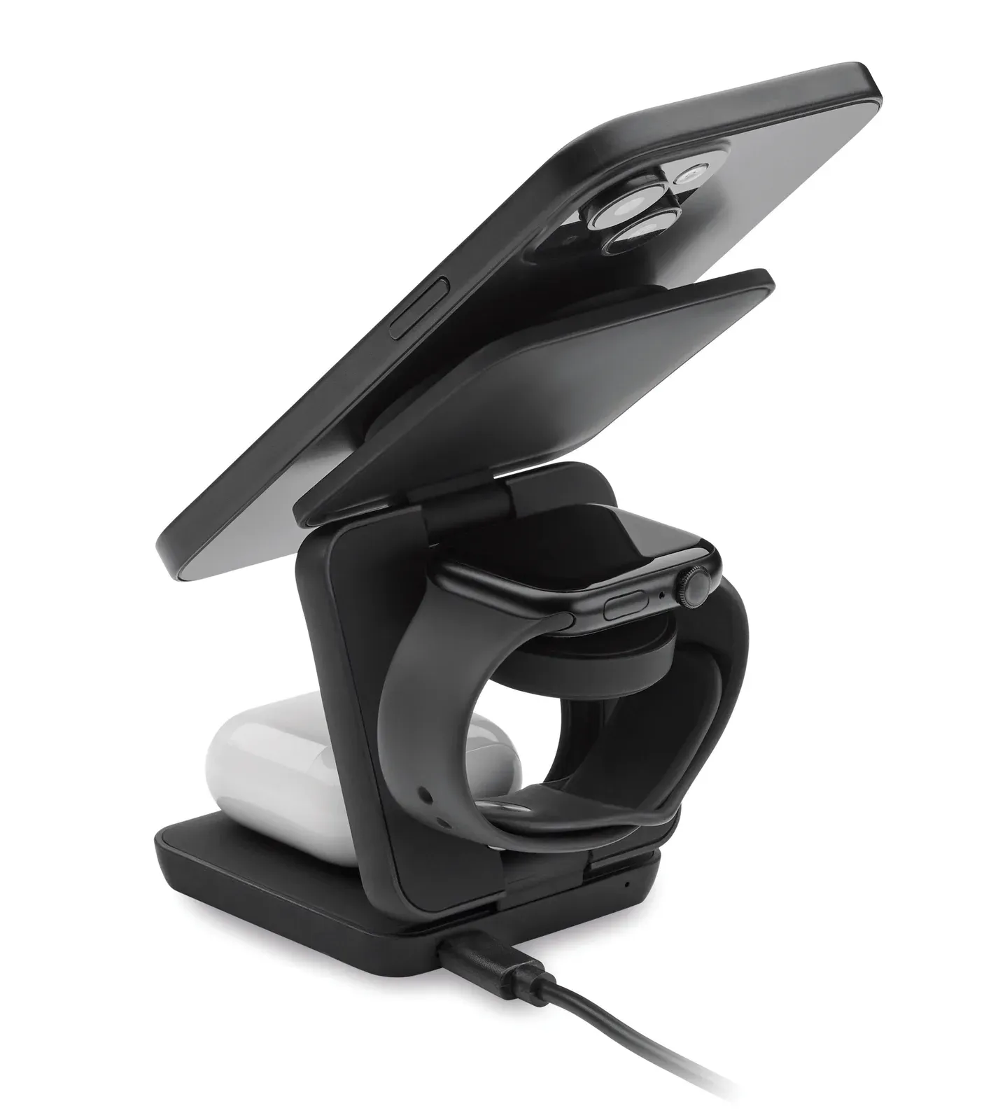 Netica 3-in-1 Foldable Charging Station – Rubberized Recycled ABS — Black