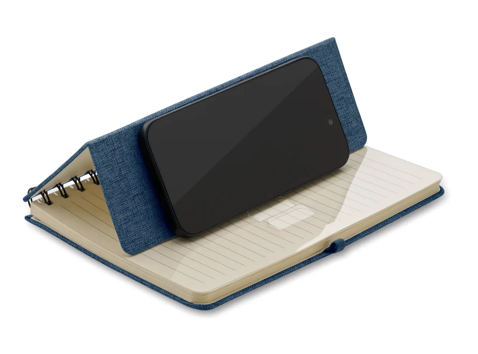 Strata A5 RPET Notebook with Phone Stand – Twin-Wire, 160-Page Recycled Refill — Blue