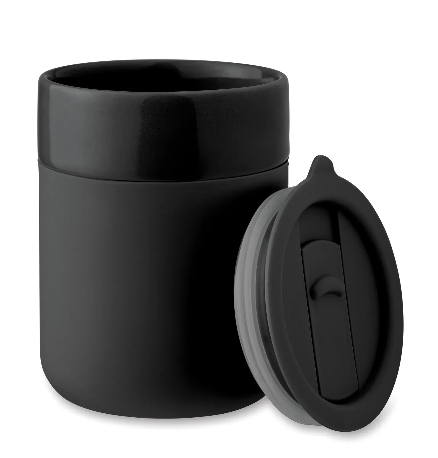 Qeram – Ceramic Tumbler with Silicone Sleeve and PP Lid — Black