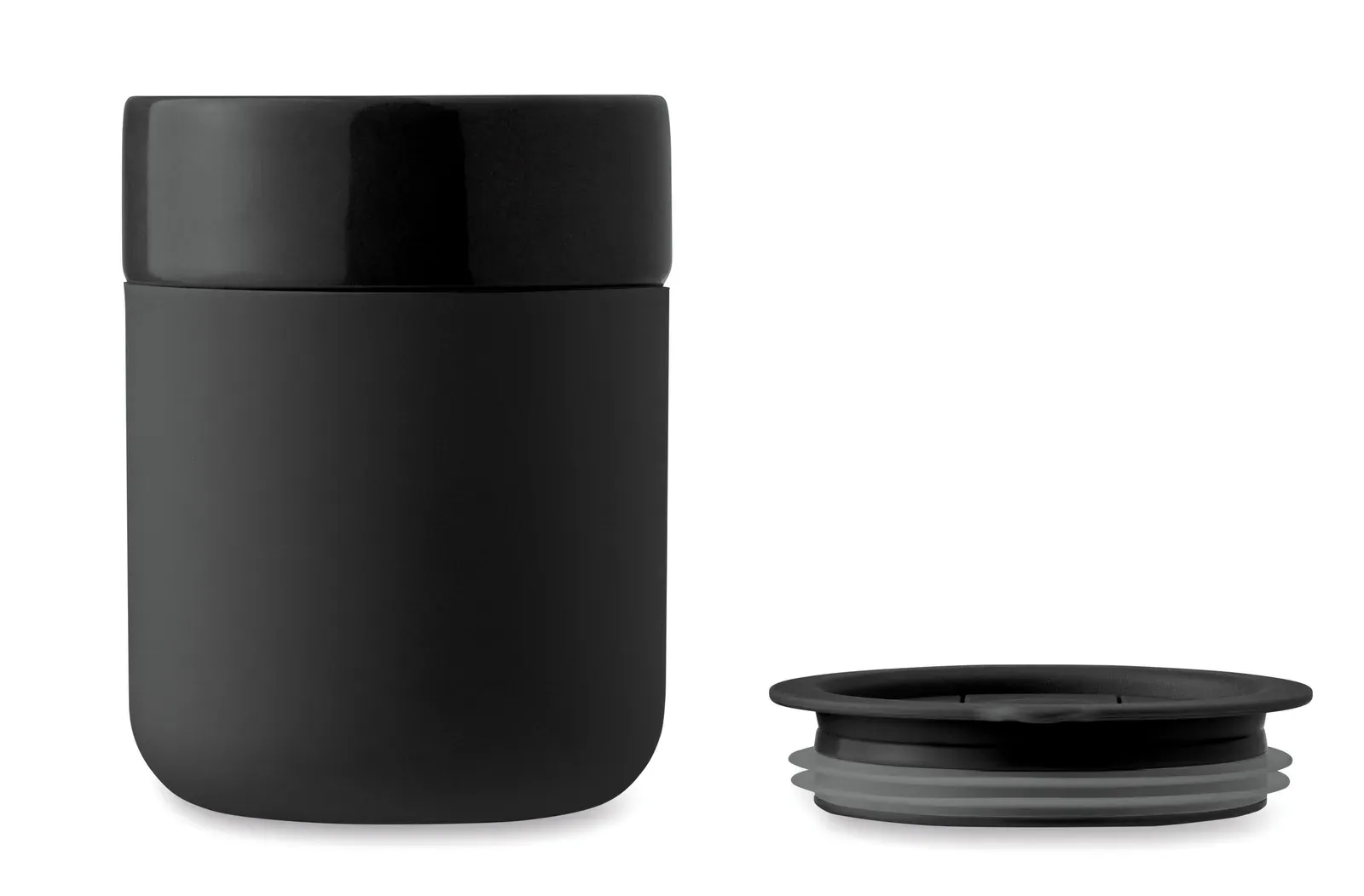 Qeram – Ceramic Tumbler with Silicone Sleeve and PP Lid — Black