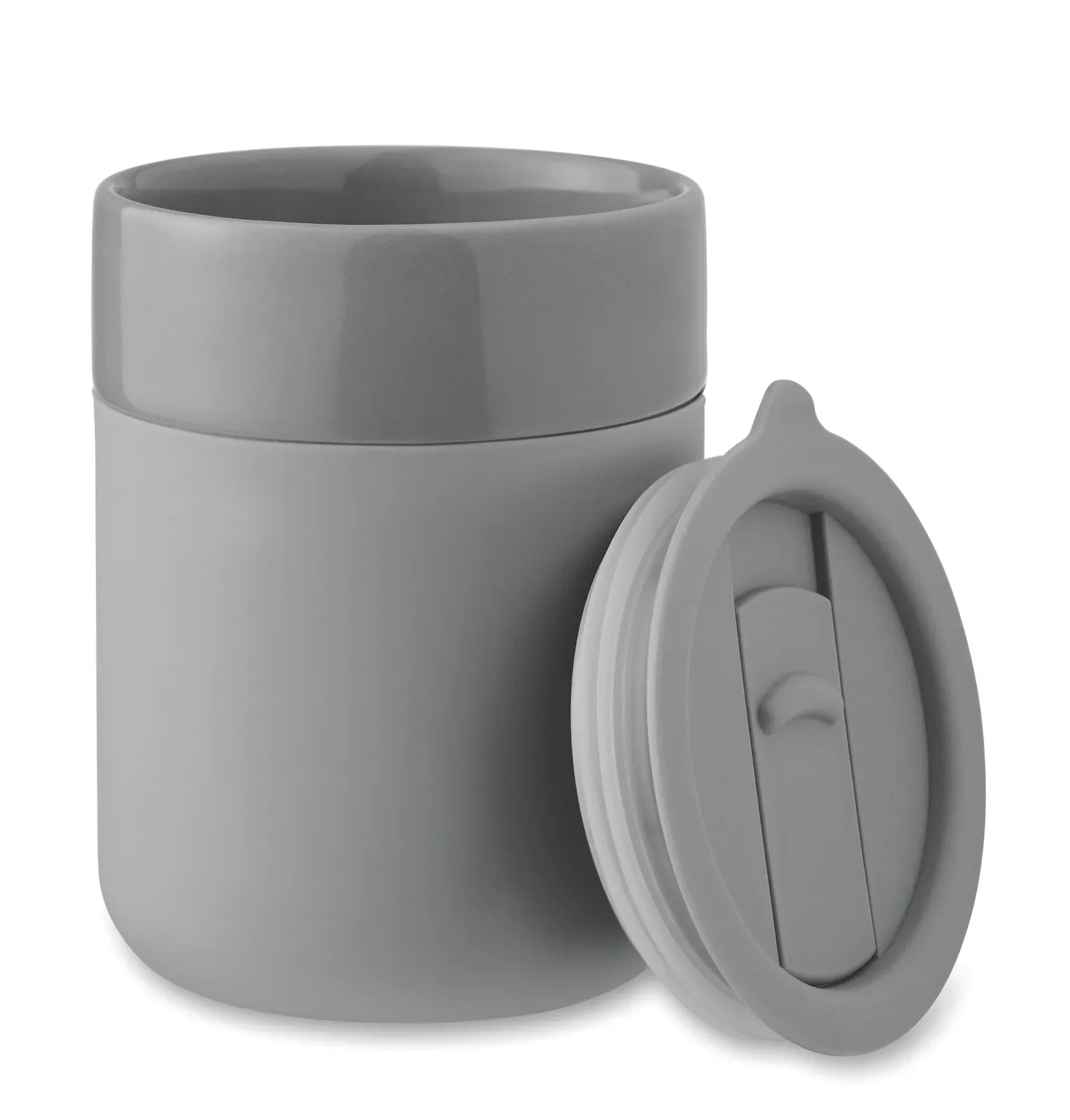 Qeram – Ceramic Tumbler with Silicone Sleeve and PP Lid — Grey