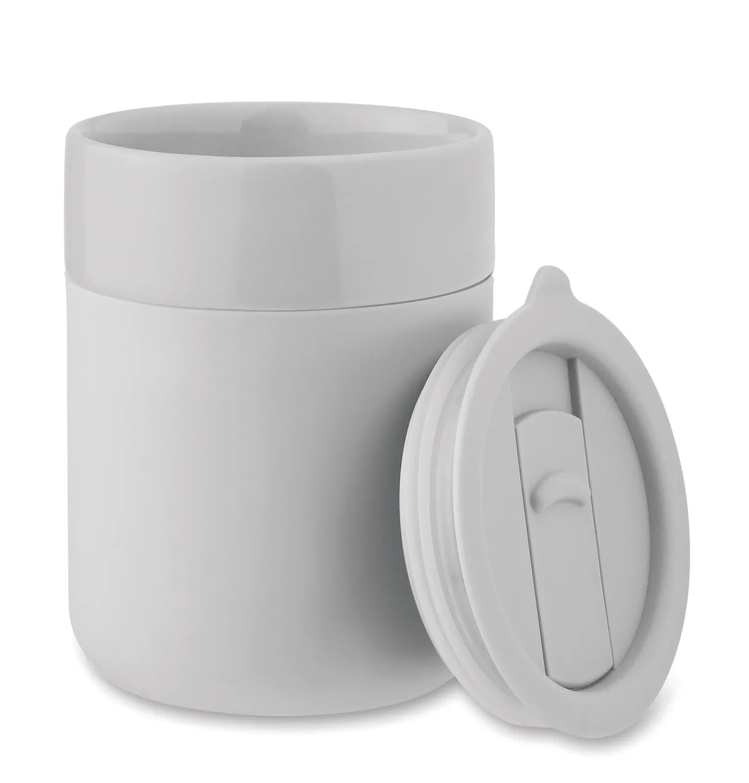 Qeram – Ceramic Tumbler with Silicone Sleeve and PP Lid — White