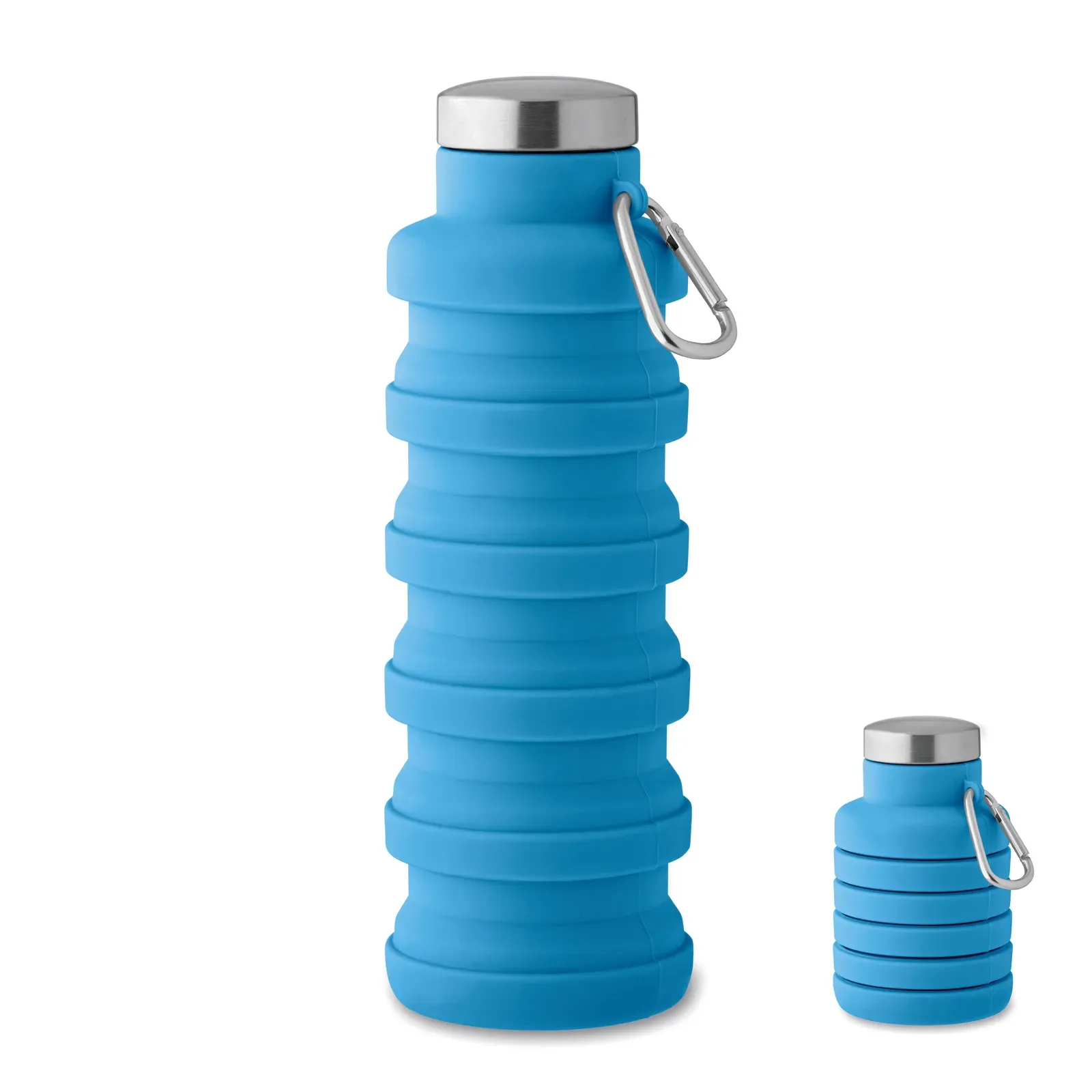 Kolapsi – Foldable Silicone Sports Bottle with PP Lid, Handle, Polyester Strap, and Transparent Buckle to Secure When Folded — Baby Blue