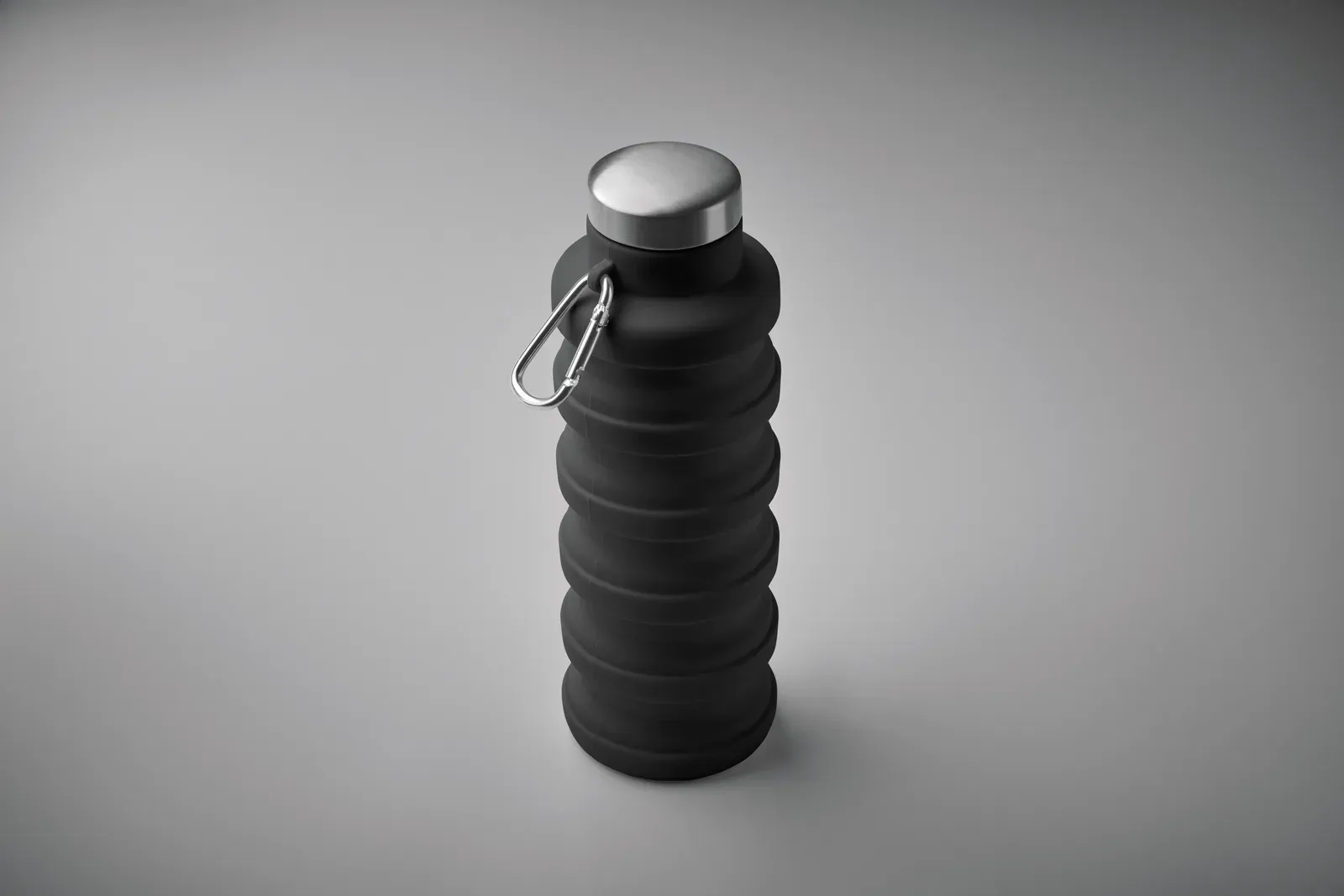 Kolapsi – Foldable Silicone Sports Bottle with PP Lid, Handle, Polyester Strap, and Transparent Buckle to Secure When Folded — Black