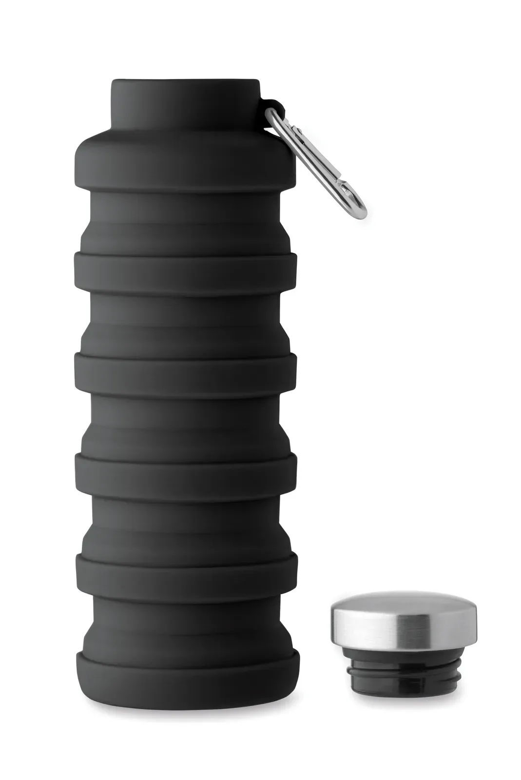 Kolapsi – Foldable Silicone Sports Bottle with PP Lid, Handle, Polyester Strap, and Transparent Buckle to Secure When Folded — Black