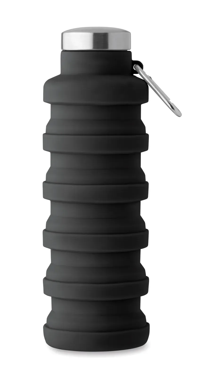 Kolapsi – Foldable Silicone Sports Bottle with PP Lid, Handle, Polyester Strap, and Transparent Buckle to Secure When Folded — Black