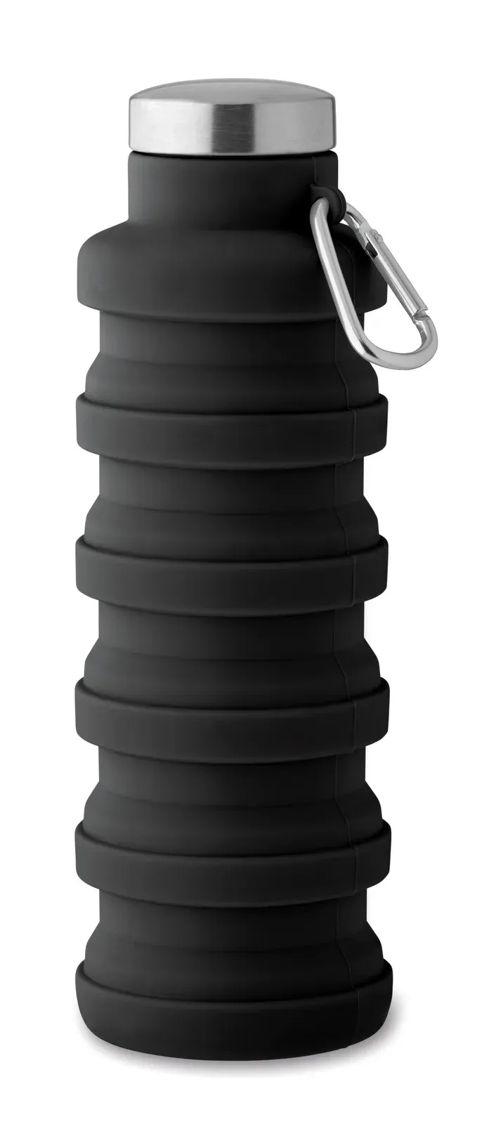 Kolapsi – Foldable Silicone Sports Bottle with PP Lid, Handle, Polyester Strap, and Transparent Buckle to Secure When Folded — Black