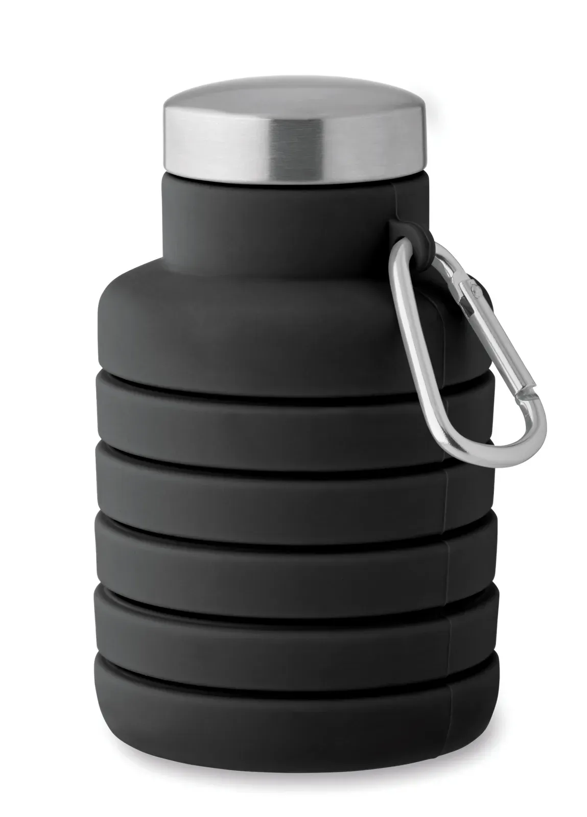 Kolapsi – Foldable Silicone Sports Bottle with PP Lid, Handle, Polyester Strap, and Transparent Buckle to Secure When Folded — Black