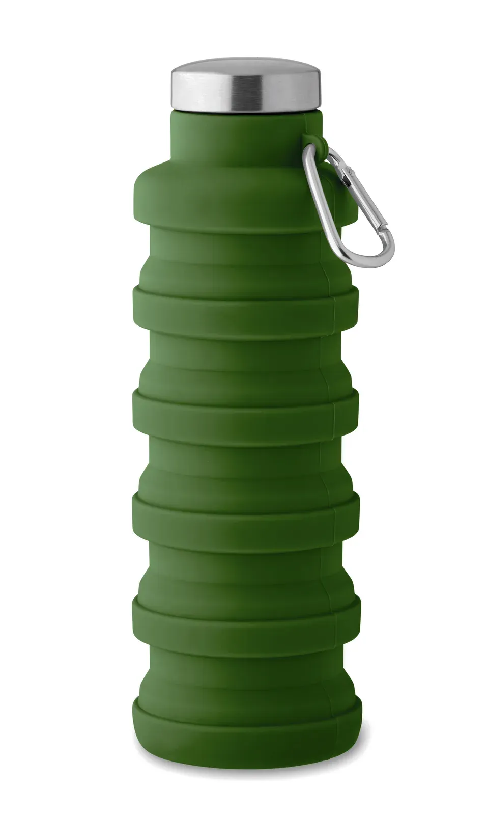 Kolapsi – Foldable Silicone Sports Bottle with PP Lid, Handle, Polyester Strap, and Transparent Buckle to Secure When Folded — Dark Green