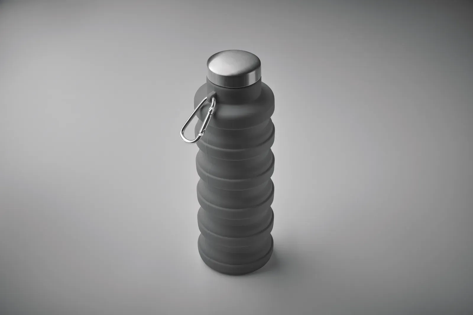 Kolapsi – Foldable Silicone Sports Bottle with PP Lid, Handle, Polyester Strap, and Transparent Buckle to Secure When Folded — Stone Grey