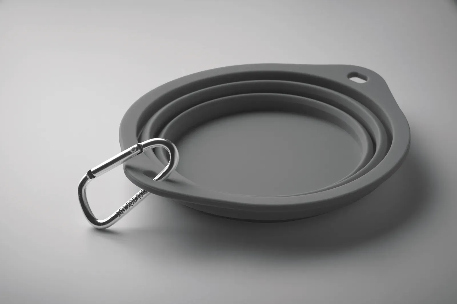 Kolapdier – Collapsible Portable Silicone Single Drinking or Food PET Bowl with Carabiner — Stone Grey