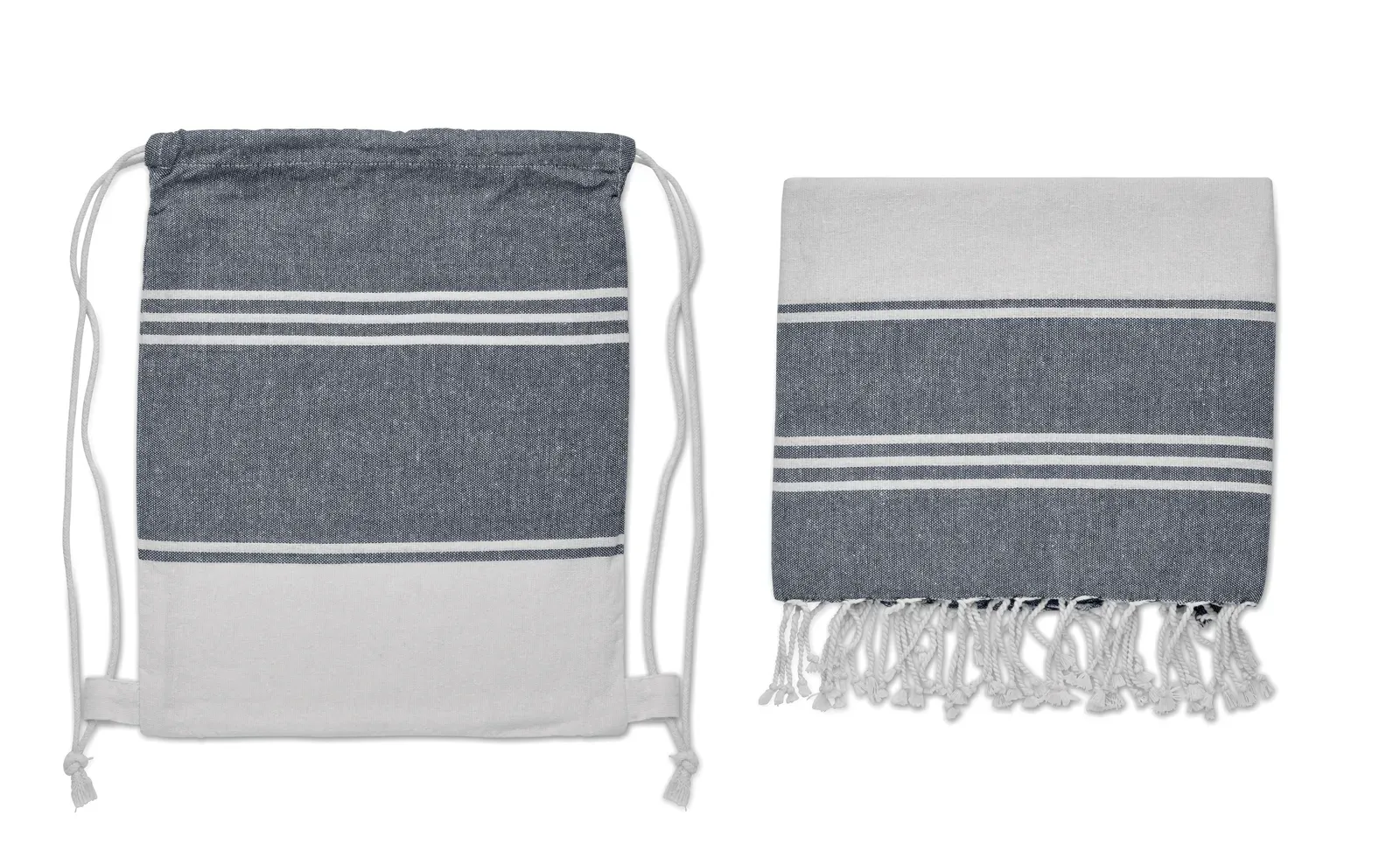Hamma Recycled Cotton Hammam Towel & Drawstring Bag Set — Blue