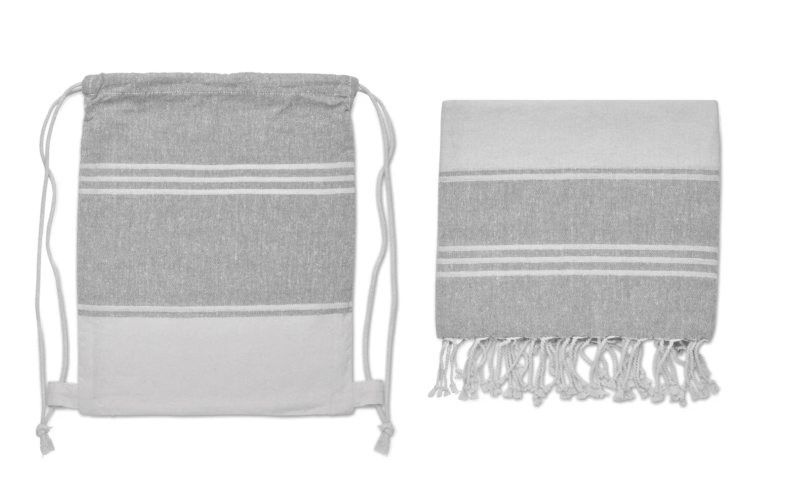 Hamma Recycled Cotton Hammam Towel & Drawstring Bag Set — Grey
