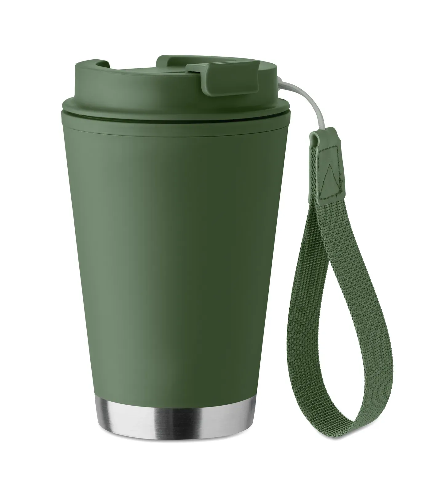 Topiz – Double Wall Tumbler in PP Inner Wall, Recycled PP Outside Wall, Recycled Stainless Steel Detail and RPET Wrist — Dark Green