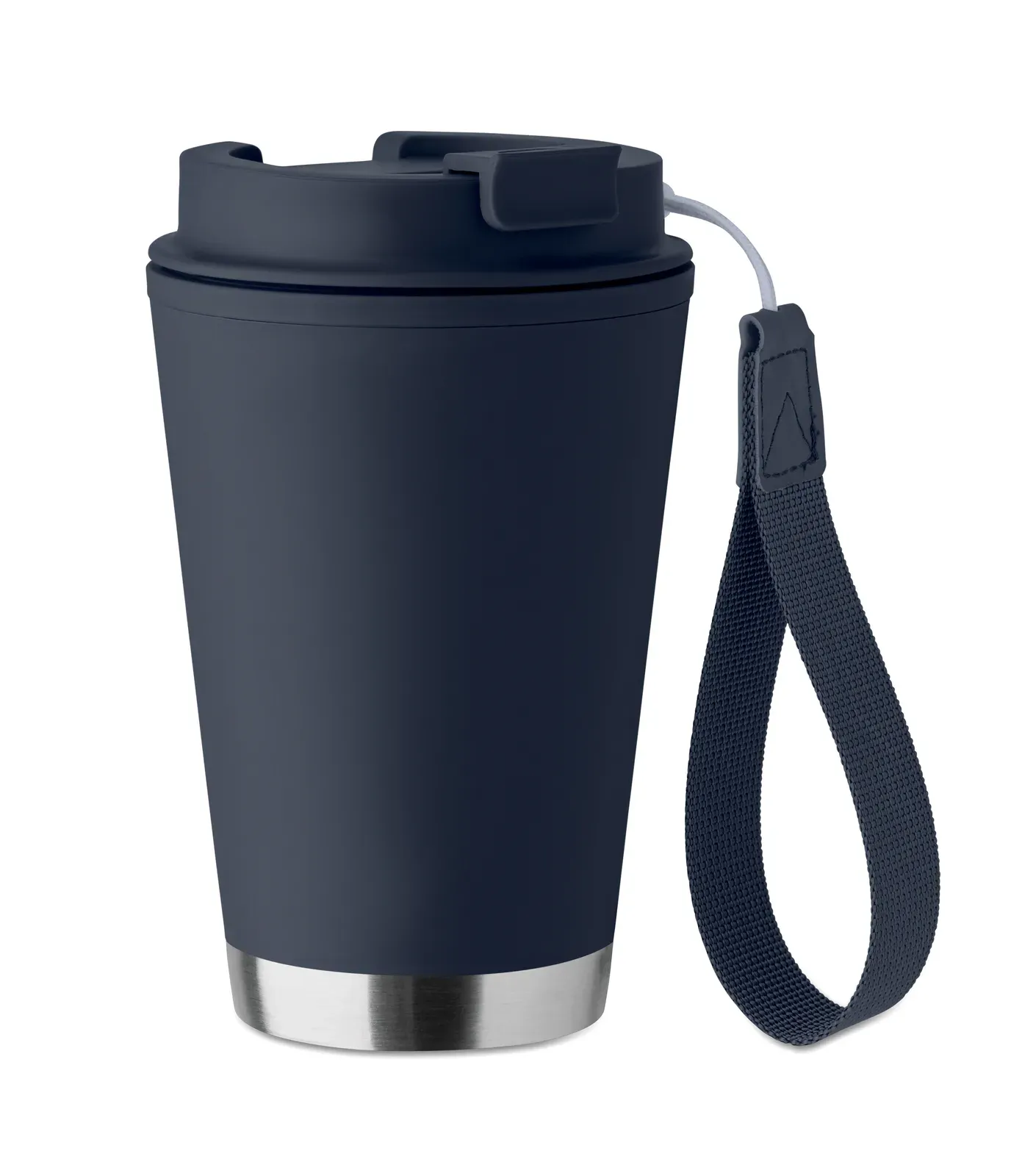 Topiz – Double Wall Tumbler in PP Inner Wall, Recycled PP Outside Wall, Recycled Stainless Steel Detail and RPET Wrist — French Navy