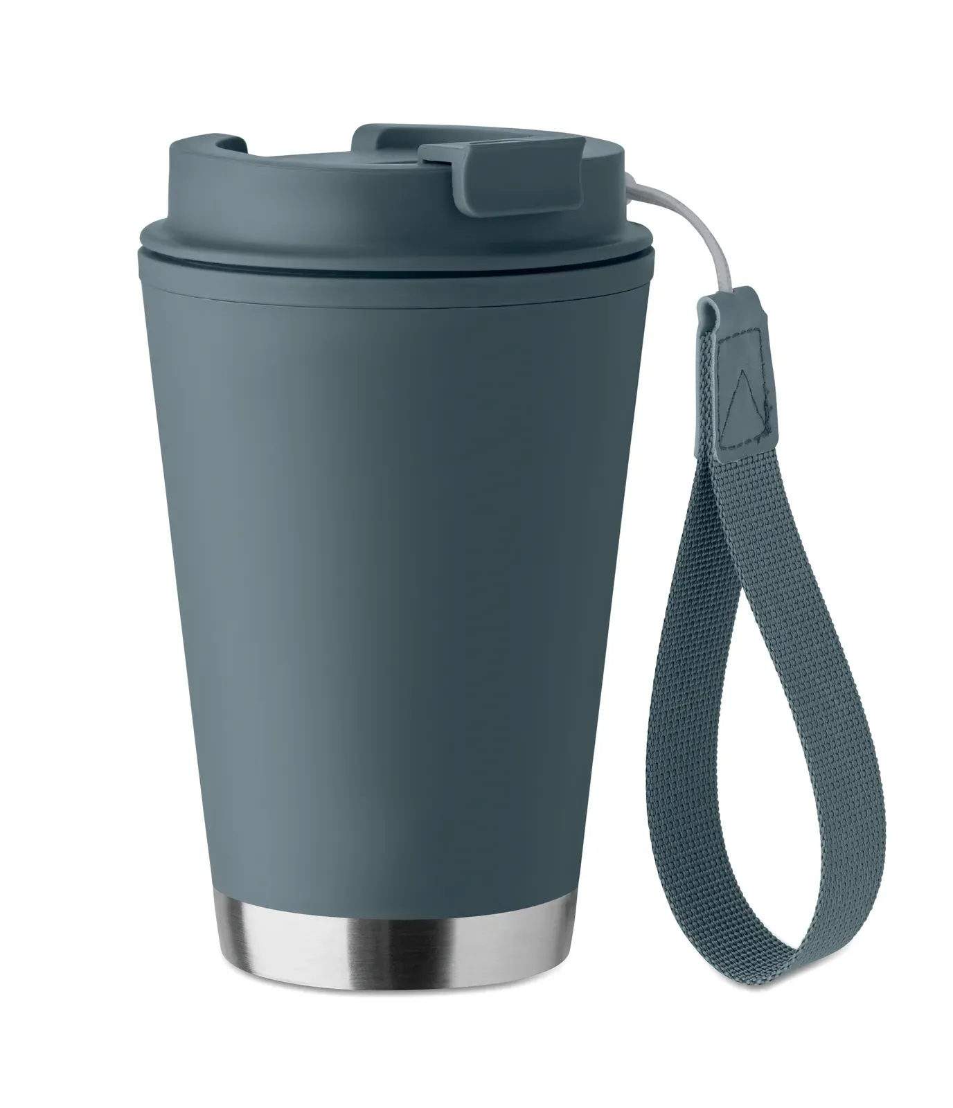 Topiz – Double Wall Tumbler in PP Inner Wall, Recycled PP Outside Wall, Recycled Stainless Steel Detail and RPET Wrist — Petrol