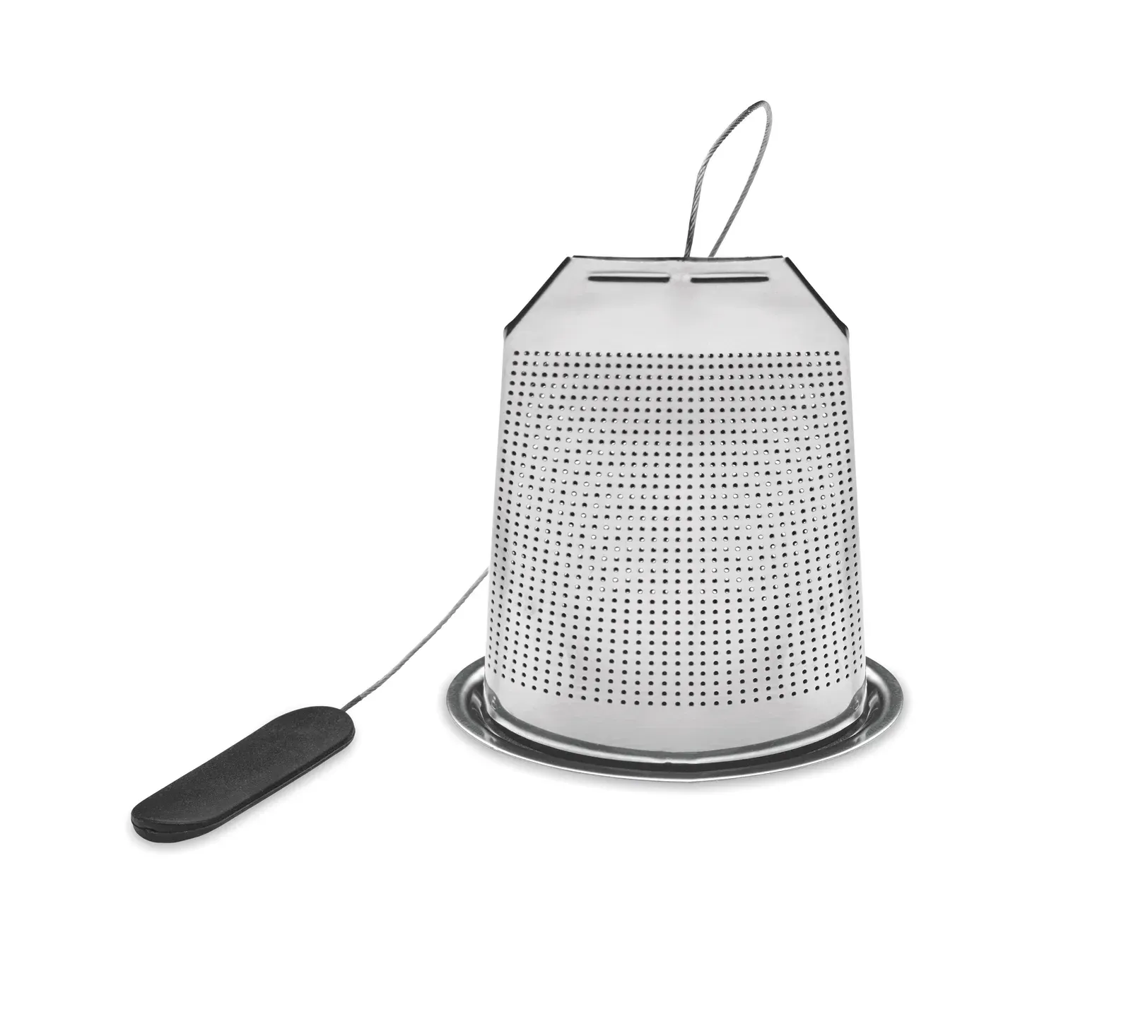 Teafuser – Stainless Steel Tea Infuser in Teabag Shape with Plate; Large Tea Strainer with Silicone Handle — Black