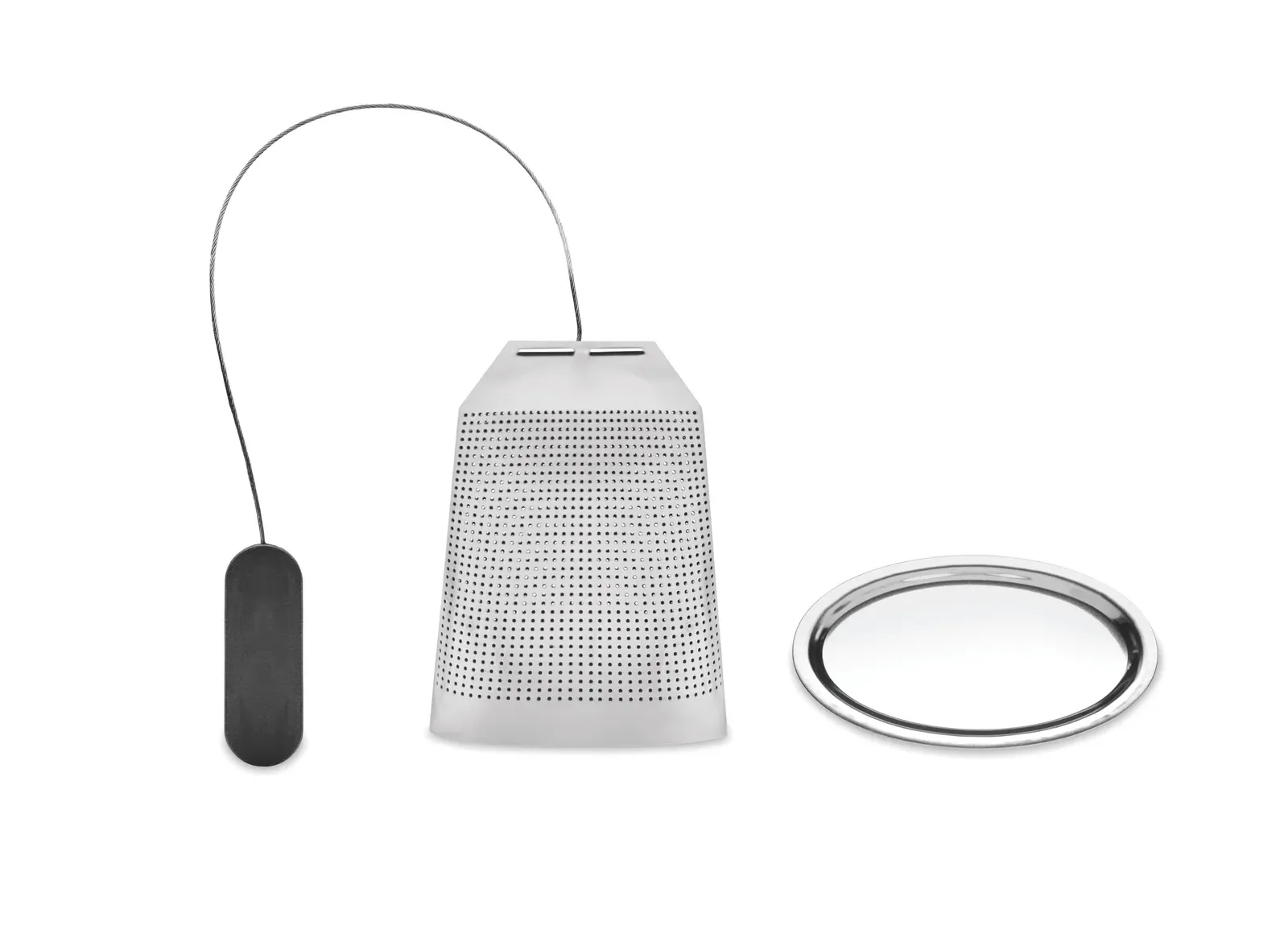 Teafuser – Stainless Steel Tea Infuser in Teabag Shape with Plate; Large Tea Strainer with Silicone Handle — Black
