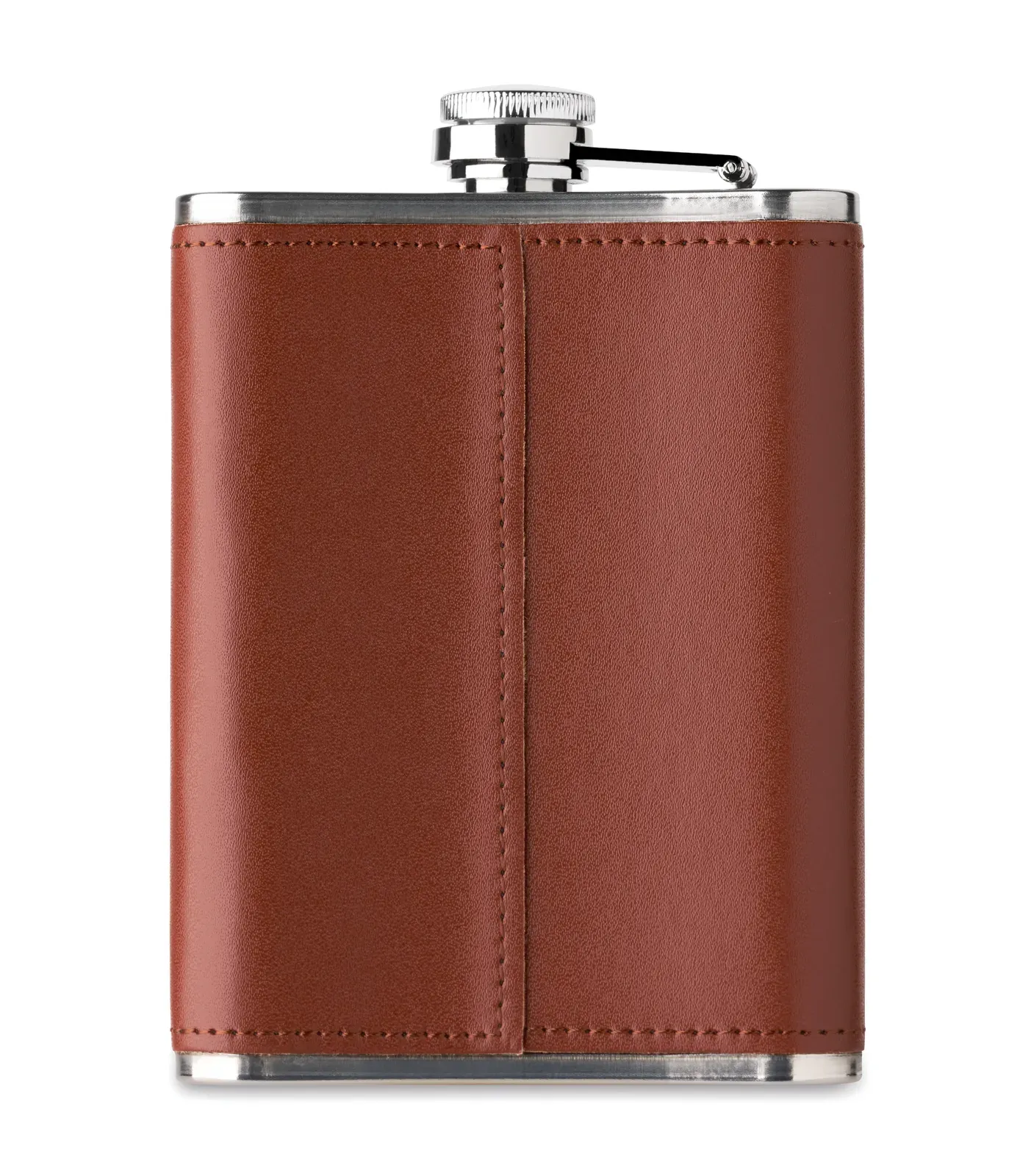 Slimmy – Slim Hip Flask in Stainless Steel with PU-Leather Cover — Brown