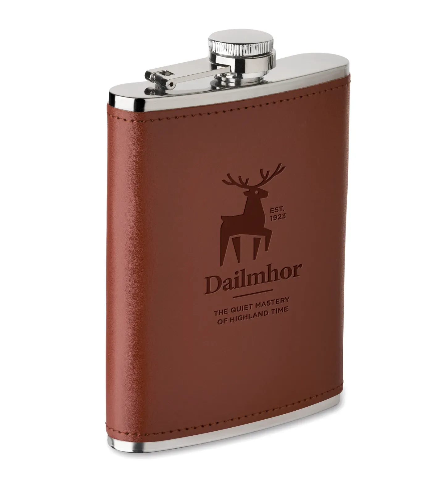 Slimmy – Slim Hip Flask in Stainless Steel with PU-Leather Cover — Brown