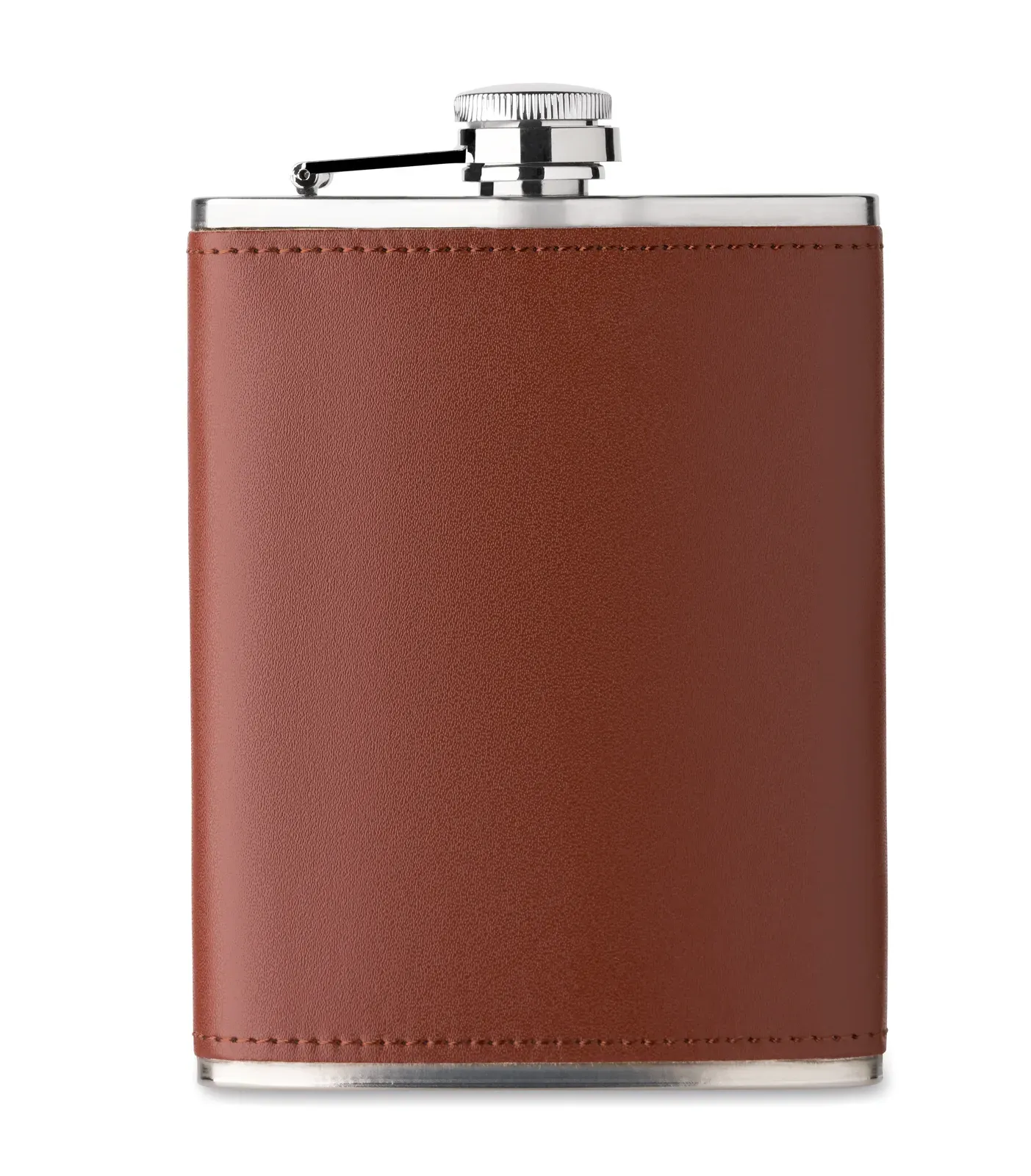 Slimmy – Slim Hip Flask in Stainless Steel with PU-Leather Cover — Brown