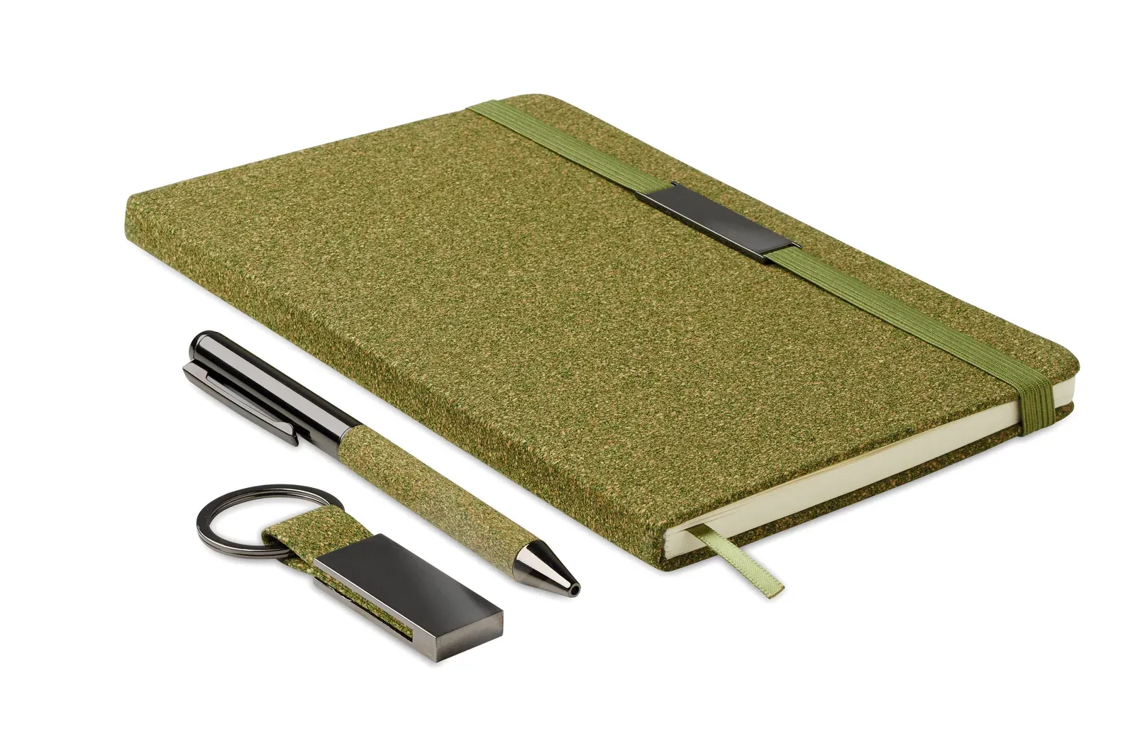 Chippewa Set A5 Notebook, Pen & Keyring – Tea Grounds & Cork Detail, FSC-Certified — Green